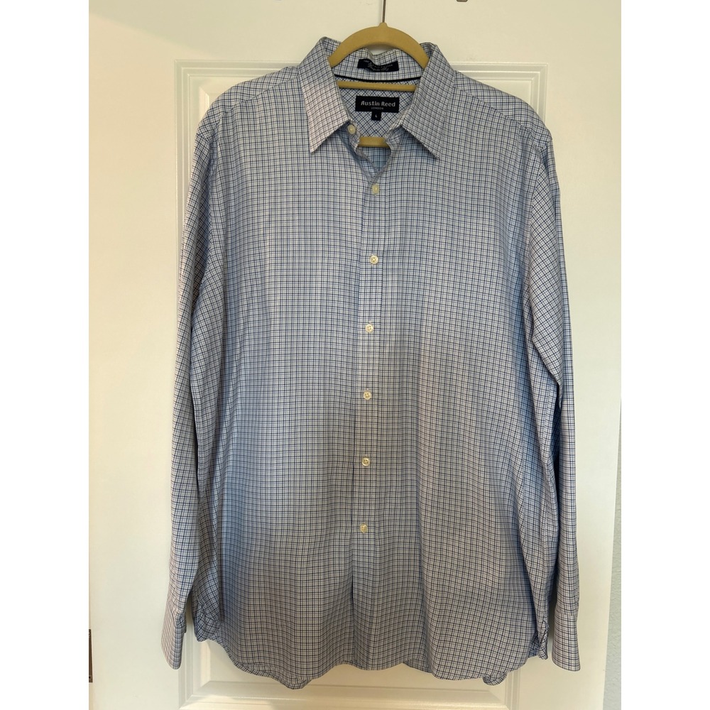 Austin Reed London Men's Blue Checkered Dress Shirt Bespoke Fit Size Large